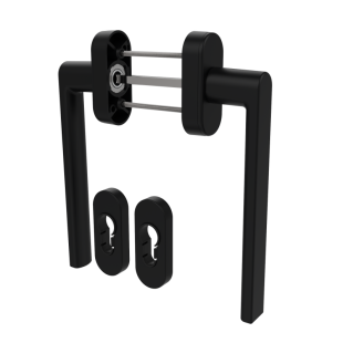 Set : 2 poignées pour fenêtre coulissante à levage + 2 plaques cylindriques en noir