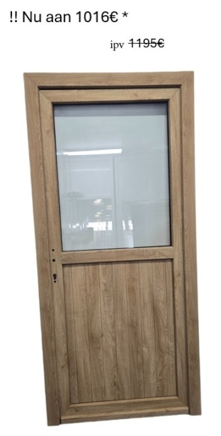 PVC porte à planchettes – rainures verticales et demi-vitrée  – 980 x 2100 mm DROITE – TURNER OAK