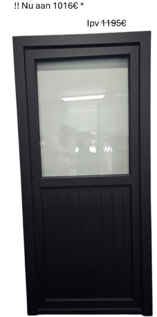 PVC porte à planchettes – rainures verticales et demi-vitrée  – 980 x 2100 mm DROITE – NOIR