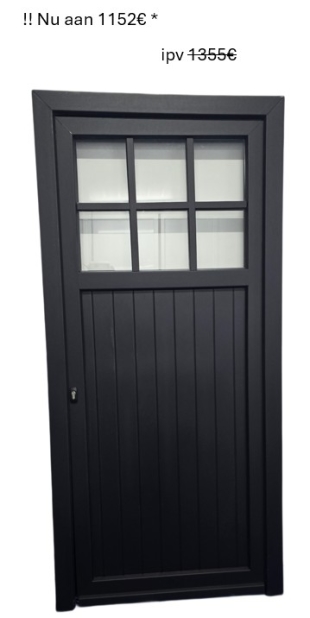 PVC porte à planchettes – rainures verticales et 1/3 vitrée Satiné  – 980 x 2100 mm DROITE – NOIR