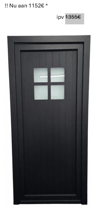 PVC porte à planchettes – rainures verticales et division en carré avec vitrage satiné – 980 x 2100 mm DROITE - NOIR